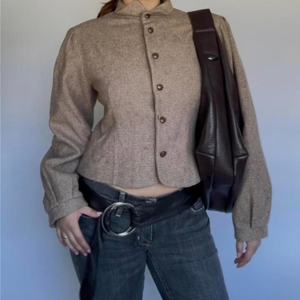 VTG Wool Blended Bomber Jacket - Y2K Earth Tone Mock Neck - Women's Size Small